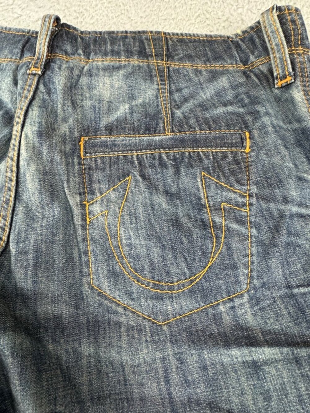 Denim Shorts True Religion 32 Austin Distressed Button Fly Bermuda Retro Y2K - Picture 11 of 14